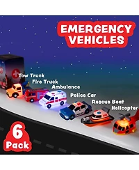 Gnuadz 6 Pack Emergency Cars Light Up Bath Toys Water-Activated Flashing Color Changing Sensory Squeezable