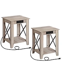 Slickblue Set of 2 End Table with Usb Charging Station and Storage Shelves for Bedroom