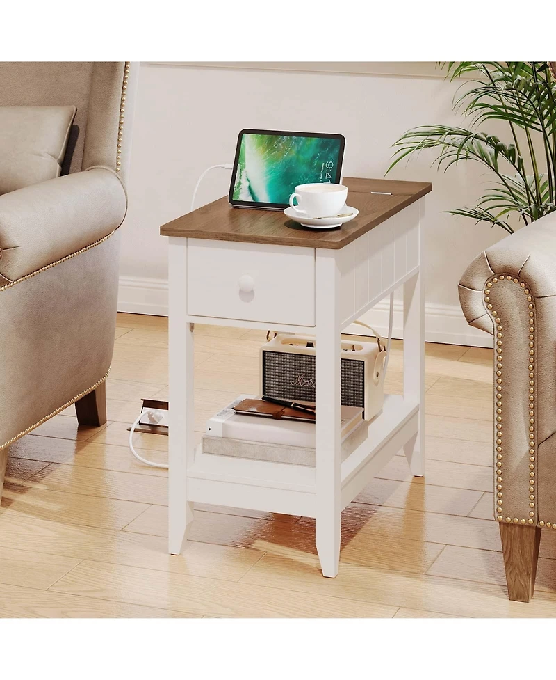 Slickblue Living Room Side Table with Power Station, Usb Ports and Ac Outlets