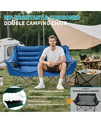 Aboron Oversized Padded Camping Chair - Heavy Duty Folding Outdoor Couch with Side Pocket and Cotton Padding for Patio and Sports