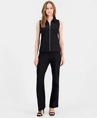 Anne Klein Womens Pinstriped Zip Front Sleeveless Top Mid Rise Pull On Pants