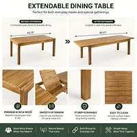 Asagikoiai 7-Piece Acacia Wood Patio Dining Set with Expandable Table and 6 Rope Chairs