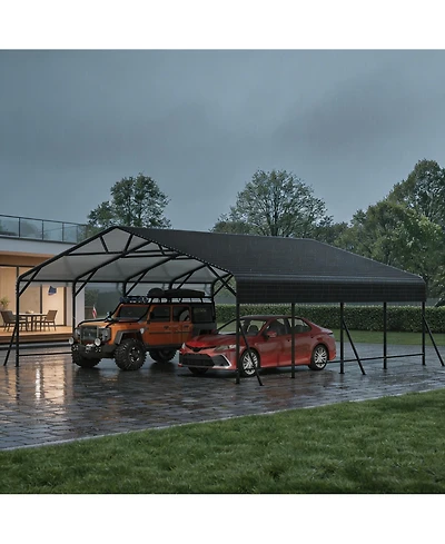 Homfan 20 x 20 x 9 Feet Carbon Steel Metal Carport Garage for Cars Trucks, Heavy Duty Outdoor Vehicle Shelter with Roof