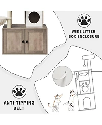 Homfan 2-in-1 Modern Cat House & Litter Box Enclosure with Tree, Hidden Washroom, Hammock, Scratching Posts Soft Perches