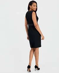 Kasper Petite Sleeveless Contrasting-Waistband Sheath Dress