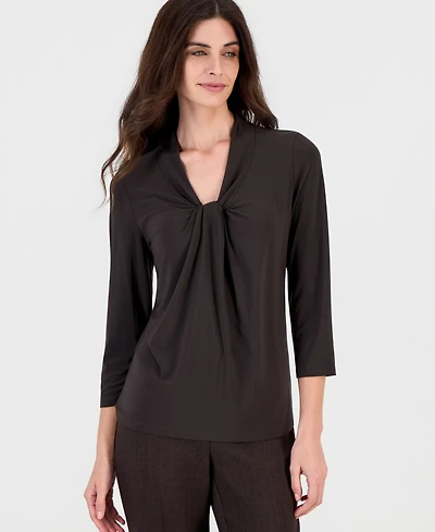 Kasper Petite Knot-Front 3/4-Sleeve Blouse