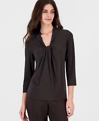 Kasper Petite Knot-Front 3/4-Sleeve Blouse