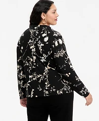 I.n.c. International Concepts Plus Floral-Print Johnny Collar Knit Blouse, Macy's Exclusive