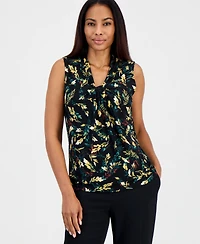 Kasper Women's Floral-Print Knot Neck Sleeveless Blouse