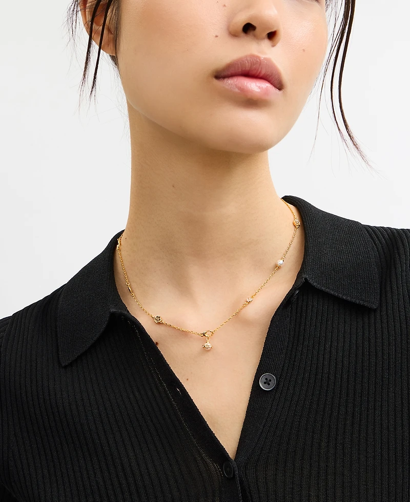 Coach Faux Stone Signature Heritage Cultivated Pearl Charm Strand Necklace
