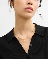 Coach Faux Stone Signature Heritage Cultivated Pearl Charm Strand Necklace