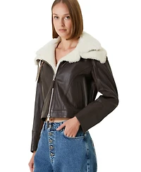 Pcfg Women's Double Collar Leather Jacket