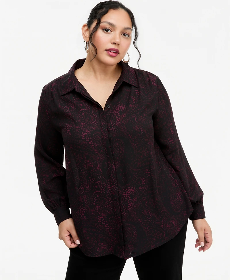 I.n.c. International Concepts Plus Print Collared Long-Sleeve Tunic, Macy's Exclusive