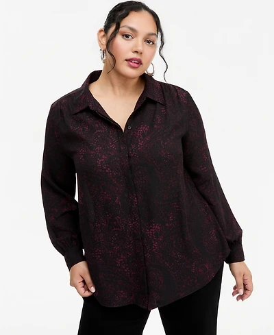 I.n.c. International Concepts Plus Print Collared Long-Sleeve Tunic, Macy's Exclusive