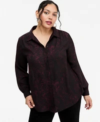 I.n.c. International Concepts Plus Print Collared Long-Sleeve Tunic, Macy's Exclusive
