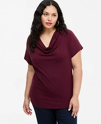 I.n.c. International Concepts Plus Cowl-Neck Cap-Sleeve Blouse, Macy's Exclusive