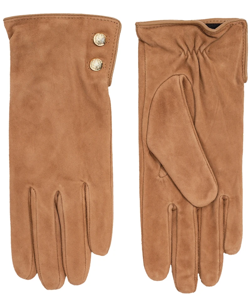 Lauren Ralph Suede Crest Button Gloves