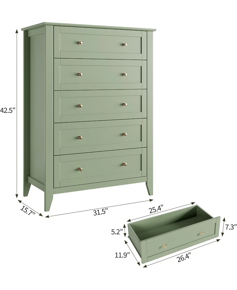 gaomon 5 Drawer Dresser for Bedroom, Dresser with Deep Drawers and Metal Knobs, Tall Modern Wooden Chests of Drawers for Entryway, Hallway