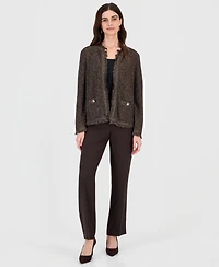 Kasper Petite Fringe Kissing Front Long-Sleeve Open-Front Cardigan