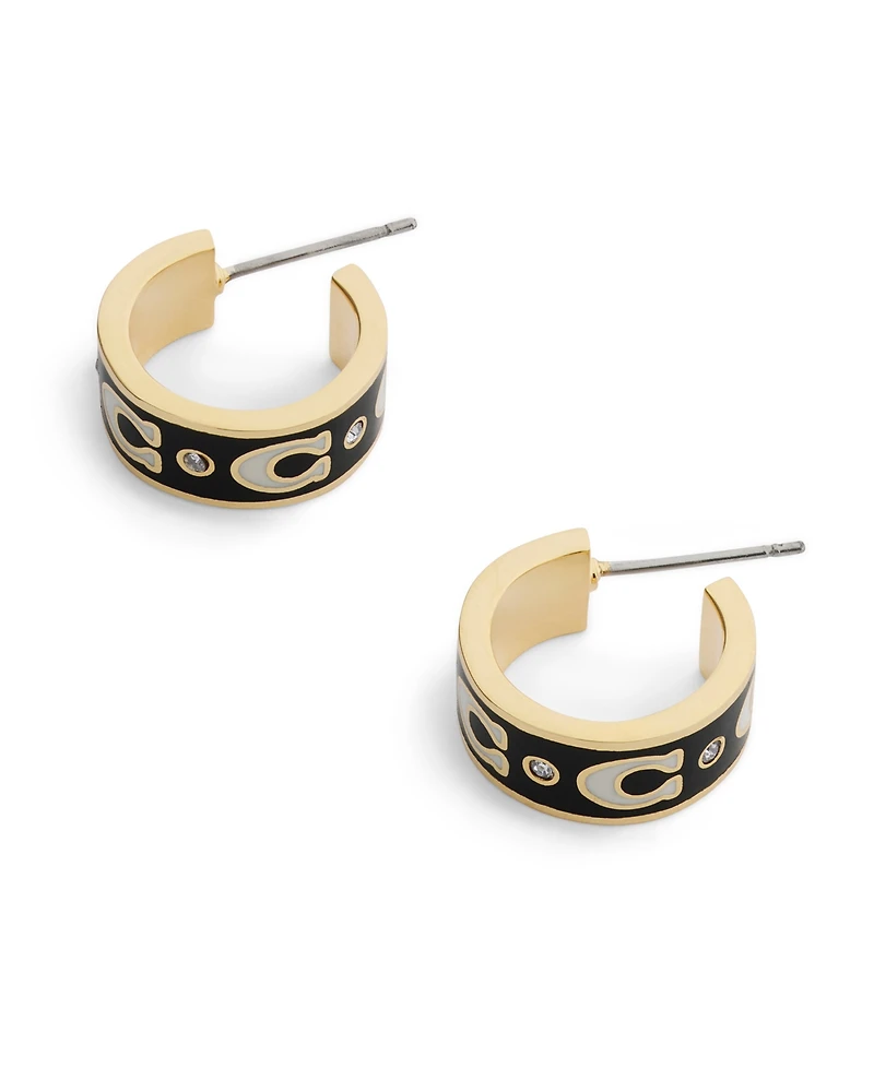 Coach Faux-Stone Signature C Enamel Huggie Earrings
