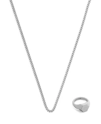 Coach Antique Silver Runway Signature Signet Ring Pendant Necklace
