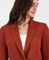 Kasper Petite Notch Collar Single-Button Shoulder-Padding Jacket