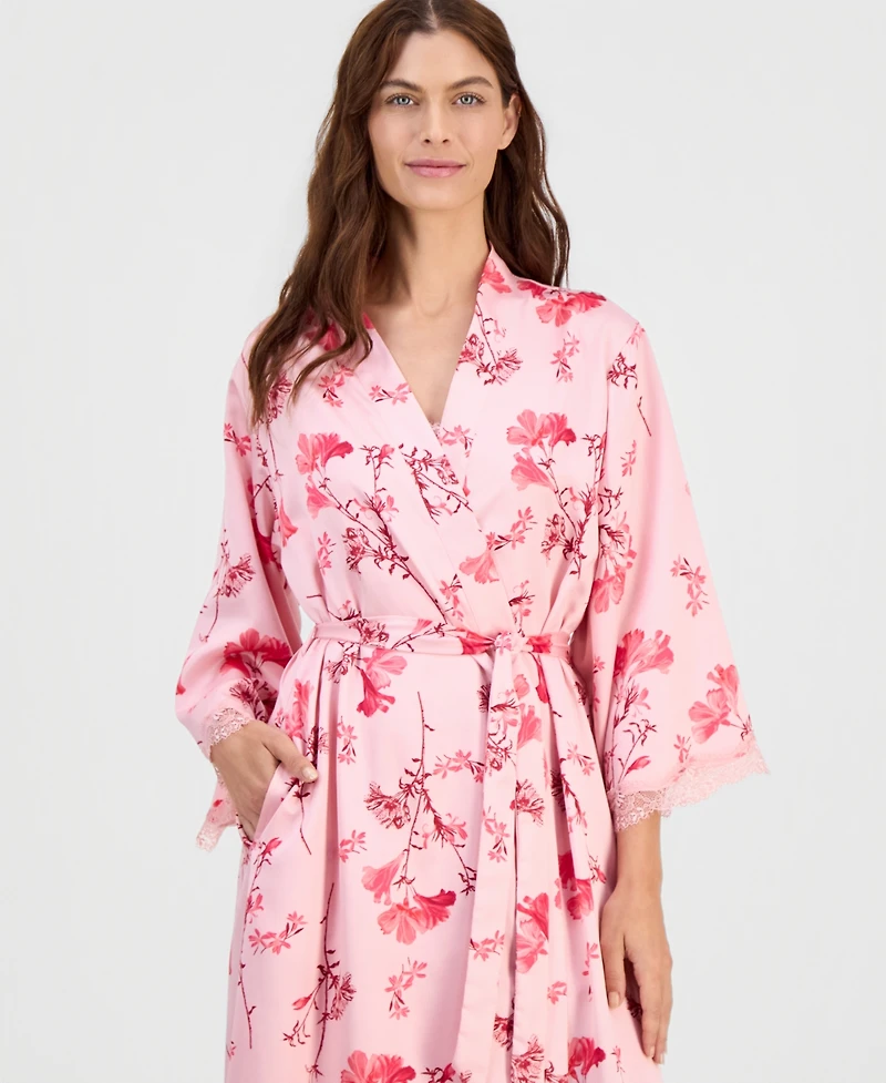 I.n.c. International Concepts Women's Lace-Trim Satin Robe, Exclusively at Macy's
