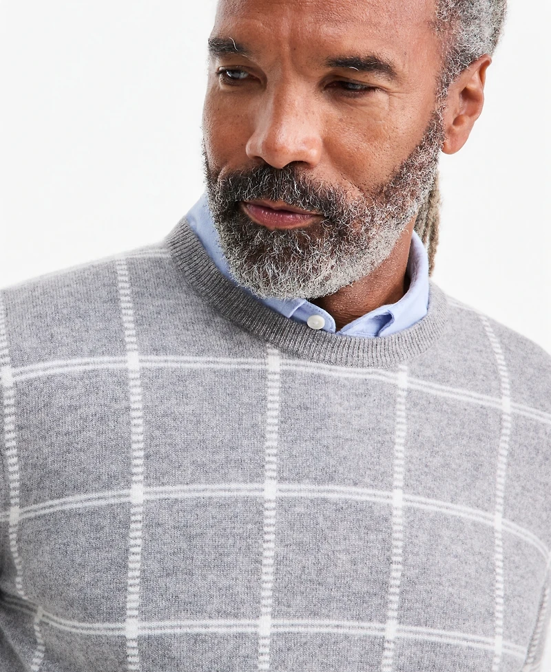 Club Room Men's Cashmere Windowpane Crewneck Sweater, Macy's Exclusive