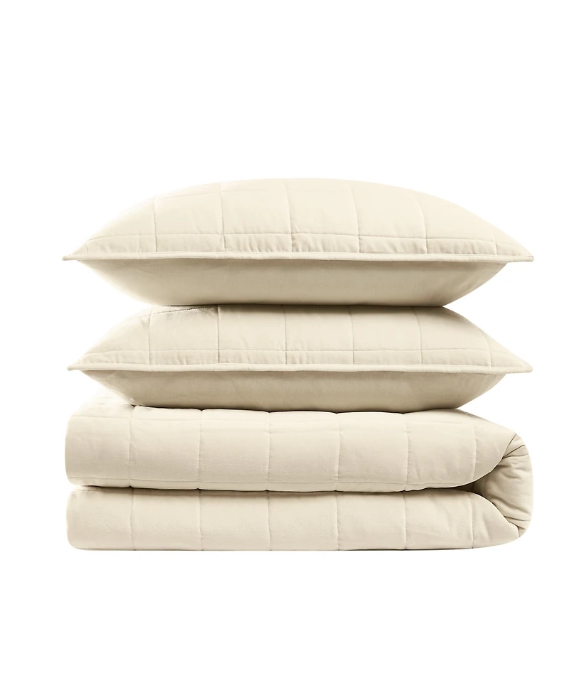 Brooklyn Loom Matte Cotton Velvet Box Stitch -Piece Quilt Set