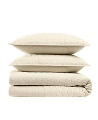 Brooklyn Loom Matte Cotton Velvet Wavy Square 3-Piece Quilt Set, King