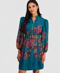 Tahari Asl Women's Floral-Print Belted Fit & Flare Dress