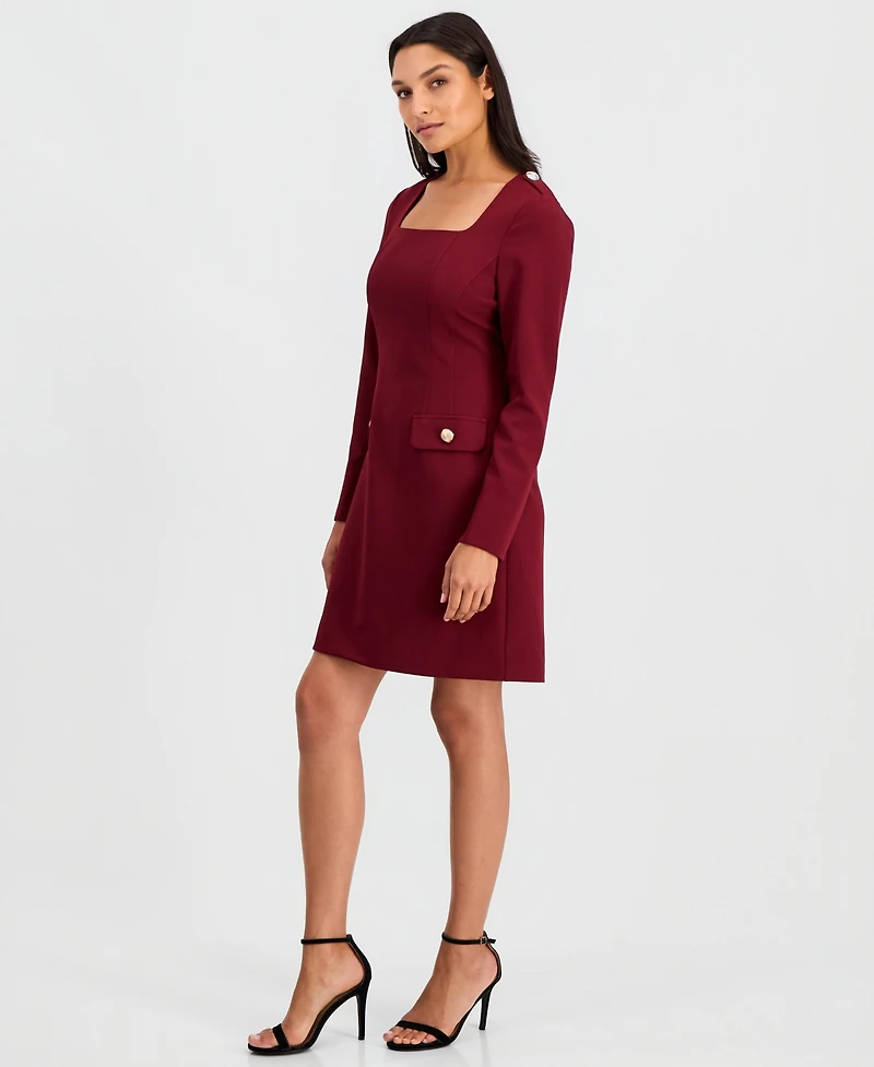 Tahari Asl Women's Square-Neck Long-Sleeve A-Line Dress