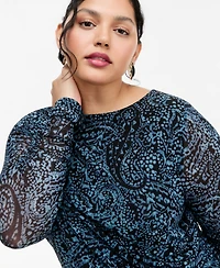 I.n.c. International Concepts Plus Ruched Long-Sleeve Paisley Top, Macy's Exclusive