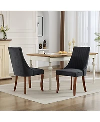 Clihome Rayon Cloth Flocking Linen Dining Chairs Channel Kitchen Dinner Chair Comfy Fabric Upholstered for Room
