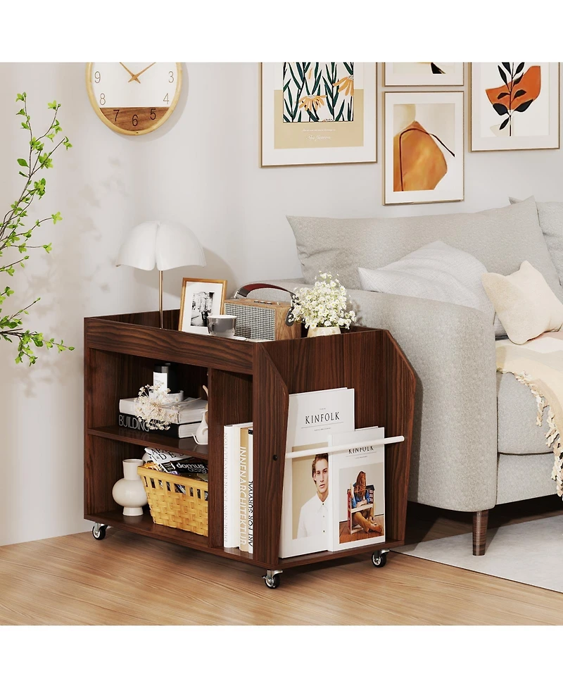 Slickblue 3-Tier Side Table on Wheels with Multi-Level Storage Shelf Design