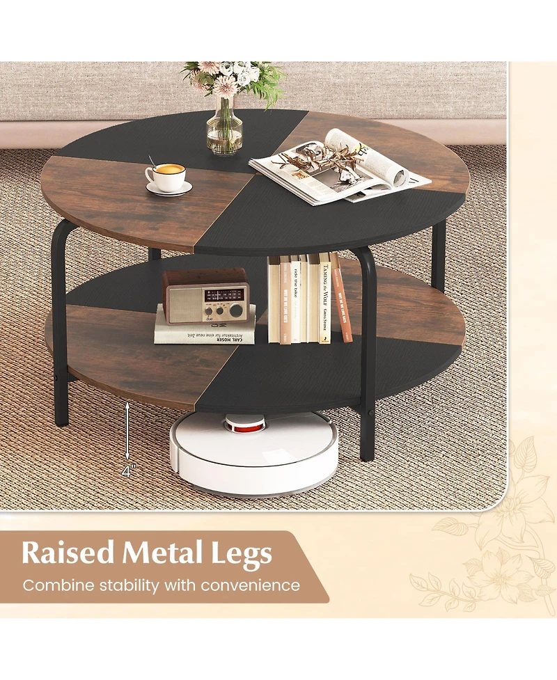 Slickblue 2-Tier Round Coffee Table with Open Shelf for Living Room Storage