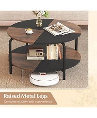 Slickblue 2-Tier Round Coffee Table with Open Shelf for Living Room Storage