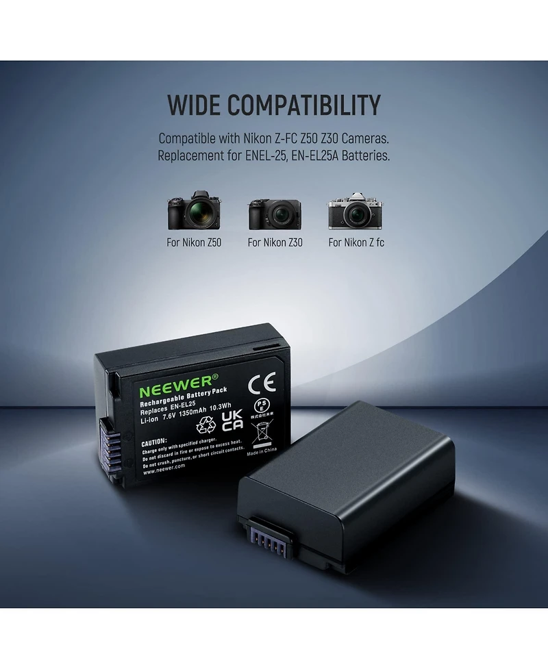 Neewer En-EL25 Camera Battery and Charging Accessory with 1350mah