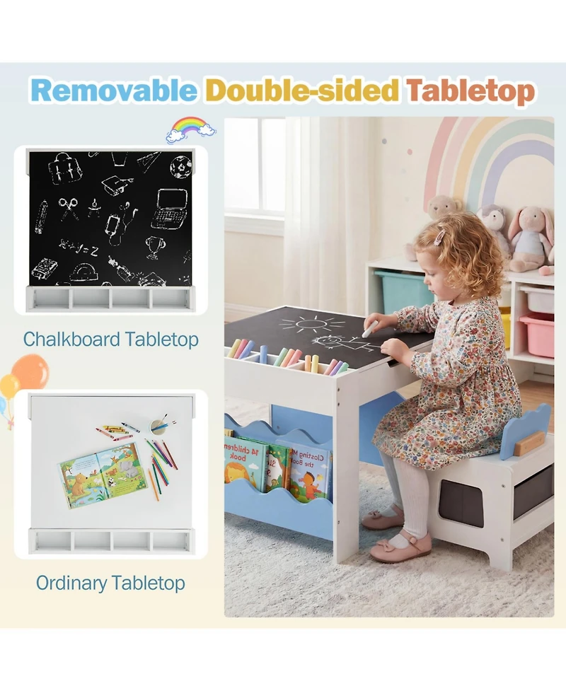Slickblue Multi-Purpose Kids Table and Chairs Set with Reversible Tabletop