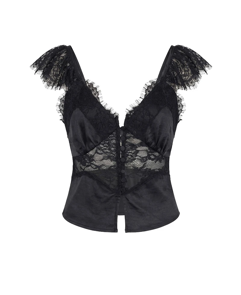 Modenaire Women's Satin Lace-Trim Flutter-Sleeve Corset Top