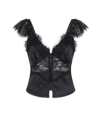 Modenaire Women's Satin Lace-Trim Flutter-Sleeve Corset Top