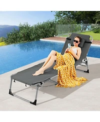 Gymax Outdoor Folding Chaise 5-Position Lounge Chair with Face Hole and Adjustable Footrest