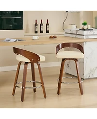 Clihome Bar Stools Set of 2, Swivel Height with Low Back, Wood Chairs Soft Cushion Seat, 25-Inch Seat