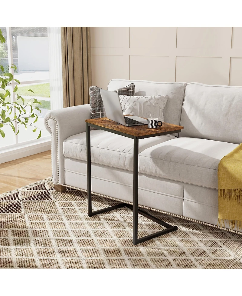 Gymax C-shaped End Table Vintage Accent Couch Table with Heavy-duty Metal Frame