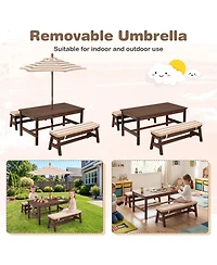 Gymax Kids Picnic Table Outdoor Wooden Table and Bench Set with Removable Umbrella