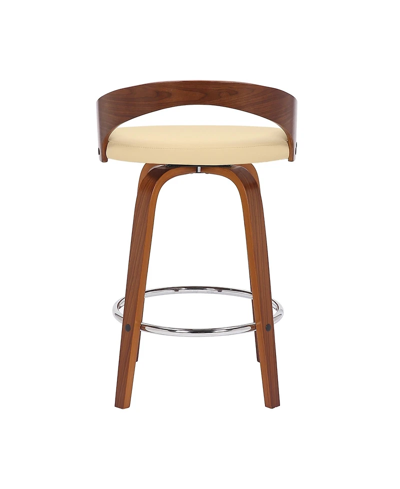 HomeRoots 26" Faux Leather and Solid Wood Low Back Counter Height Swivel Bar Chair