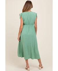 Pinkblush Maternity Green Button-Down Polka Dot Shirred Bow Midi Dress