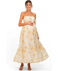 Pinkblush Maternity Yellow Faded Floral Scallop Edge Cutout Midi Dress