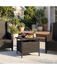 Patio Square Wicker Side Table with Umbrella Hole for Yard Garden Poolside