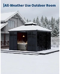 homfan 12 x 12 Feet Metal Roof Gazebo House Storage Workshop with Aluminum Alloy and Steel Frame and Acrylic Panels for Backyard, Patio, Party